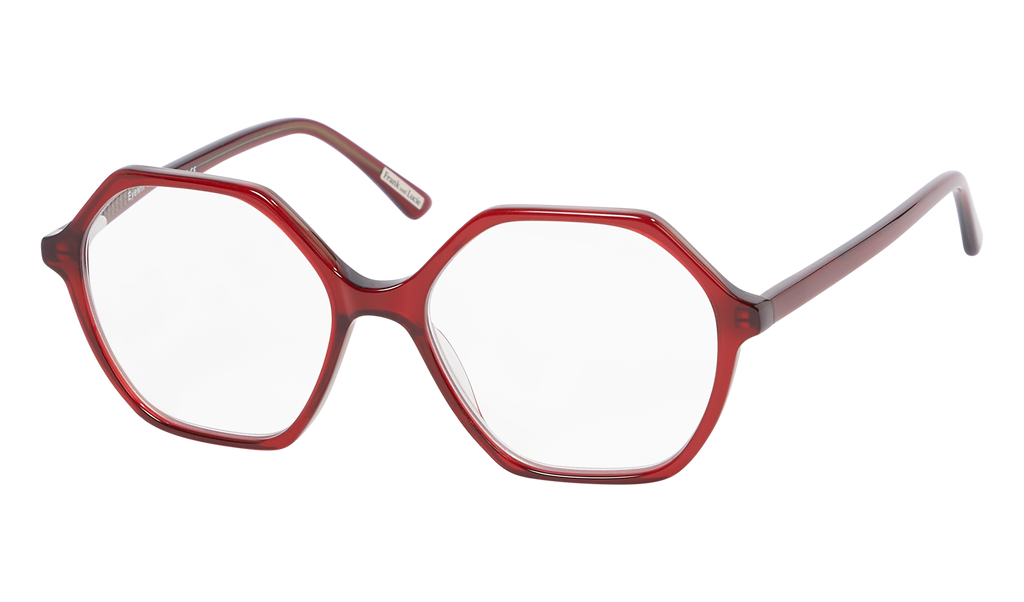 Front side picture of Frank and Lucie Eyewill glasses in the color grown up red